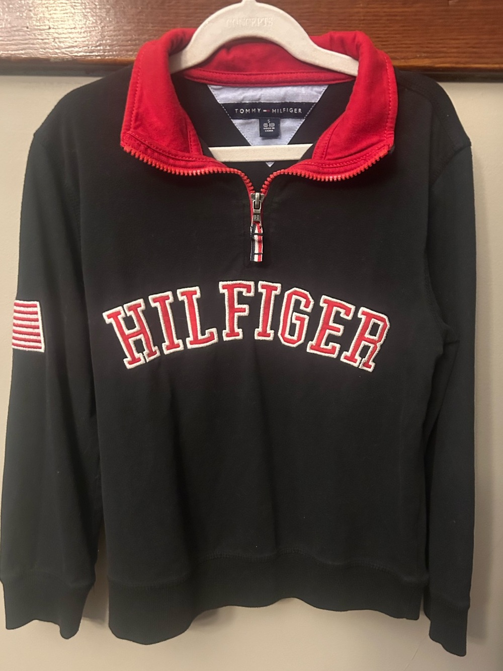 Tommy Hilfiger Kids Black Logo 1/4 Zip Sweatshirt Size Small 8-10